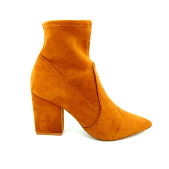 Express Womens Ankle Boots Booties Brown Block Heels Pointed Toe Side Zip Up 8M - Picture 1 of 10